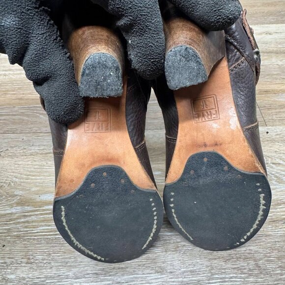 Frye Brown Leather Over the Knee Buckle Accent Heeled Boots Women's Size… - Picture 4 of 9